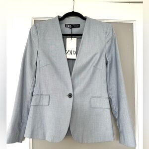 Zara Women's Light Blue Collarless Blazer NWT